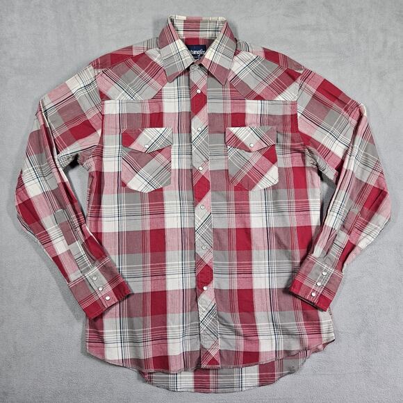 Vintage Wrangler Shirt Mens Medium Pearl Snap Red Plaid Western Rodeo Cowboy Y2K - Picture 1 of 8